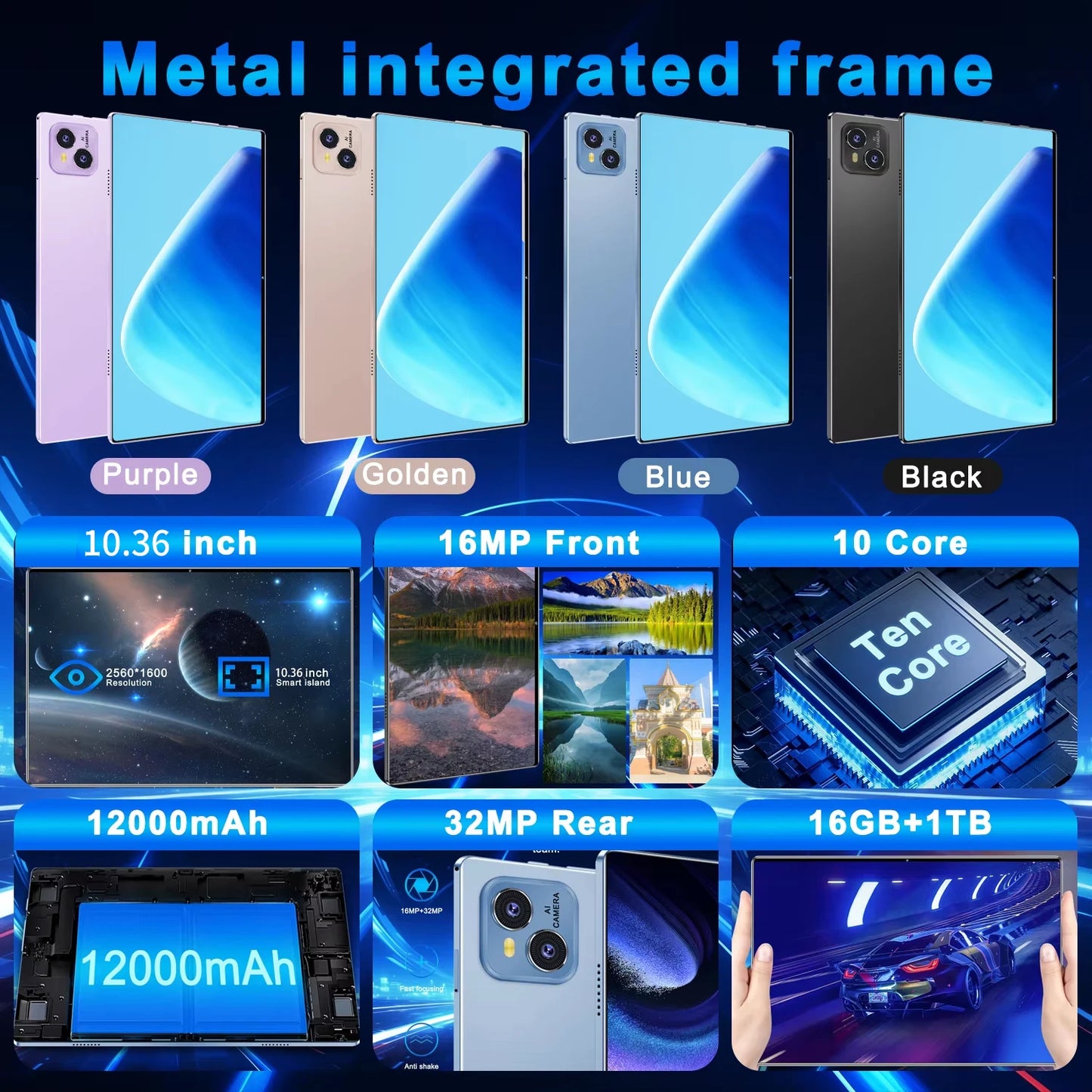2025 New 5G Tablet 10.36Inch Android 13.0 Tablet MTK6797 16GB RAM 1TB ROM Tablet PC Dual Cameras Dual Sim Card Wifi Type-c