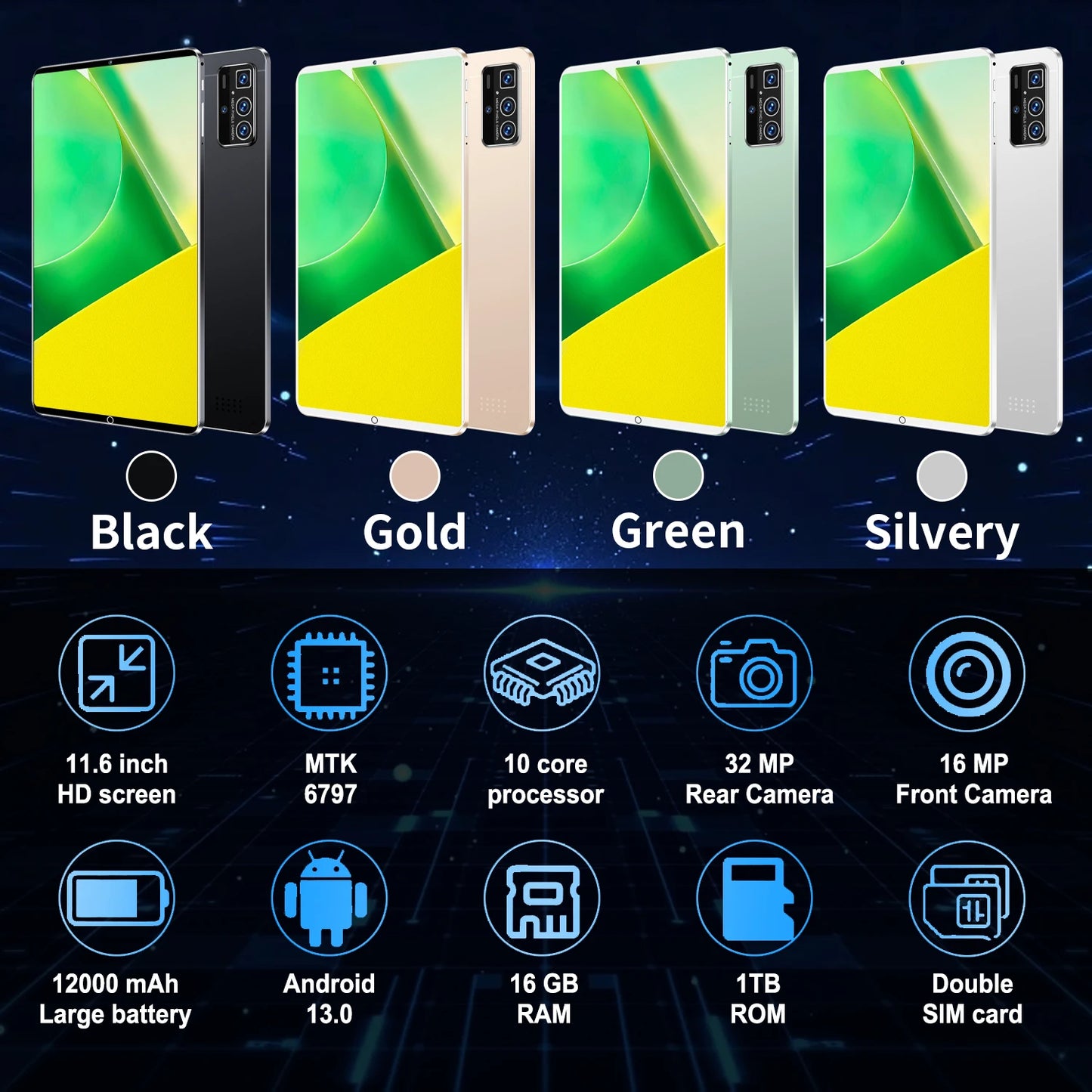 2025 New 10.36Inch Original Tablet 16GB Ram 1TB Rom Android13.0 Dual SIM 10 Core 12000mAh Bluetooth WIFI 5G Network Tablet PC
