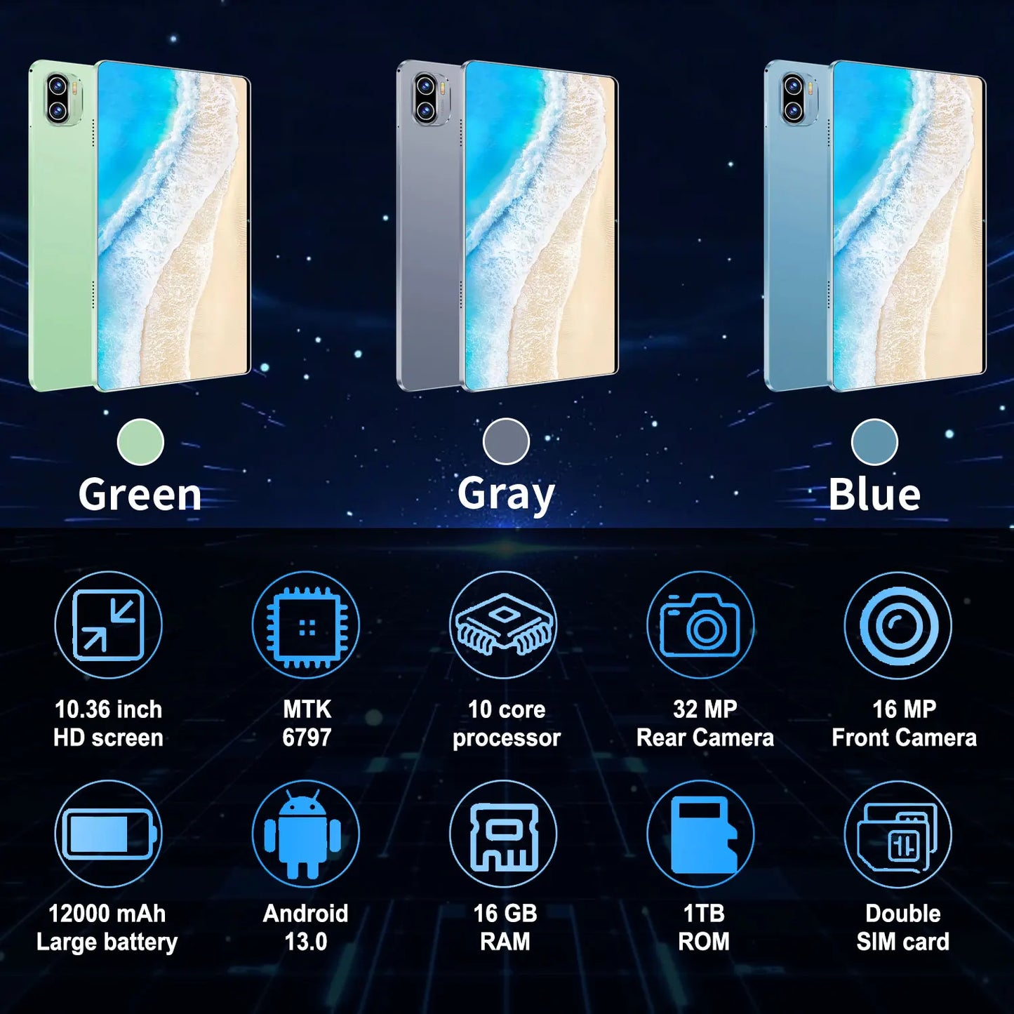2025 New 10.36Inch Original Tablet 16GB Ram 1TB Rom Android13.0 Dual SIM 10 Core 12000mAh Bluetooth WIFI 5G Network Tablet PC