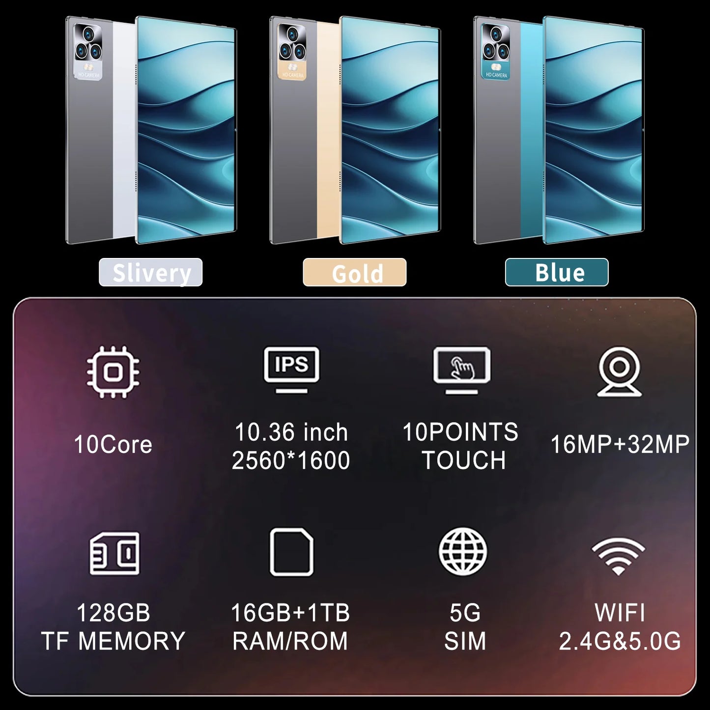 2025 New 5G Global Version Tablet 16GB RAM 1TB ROM 10.36 Inch tablet Android 13.0 Pad 10 CoreTablet PC Dual Wifi Dual SIM Card