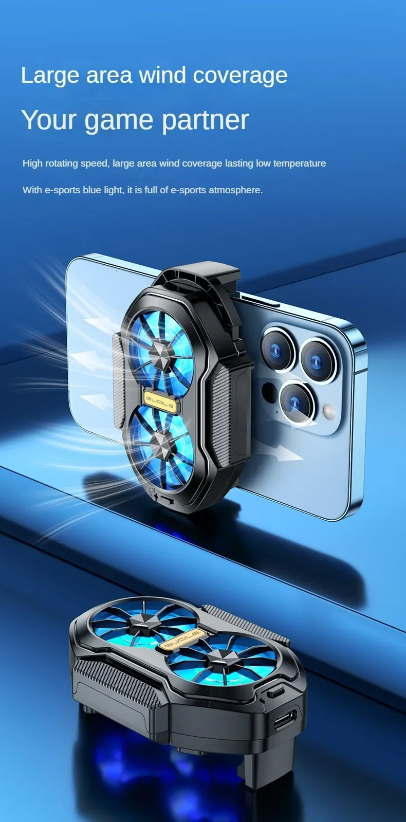 FS01 Dual Fan For Phone Ice Cooling Universal Rechargeable Mobile Phone Cooler, Long Lasting, Stronger Cooling, Air Cooling Fan