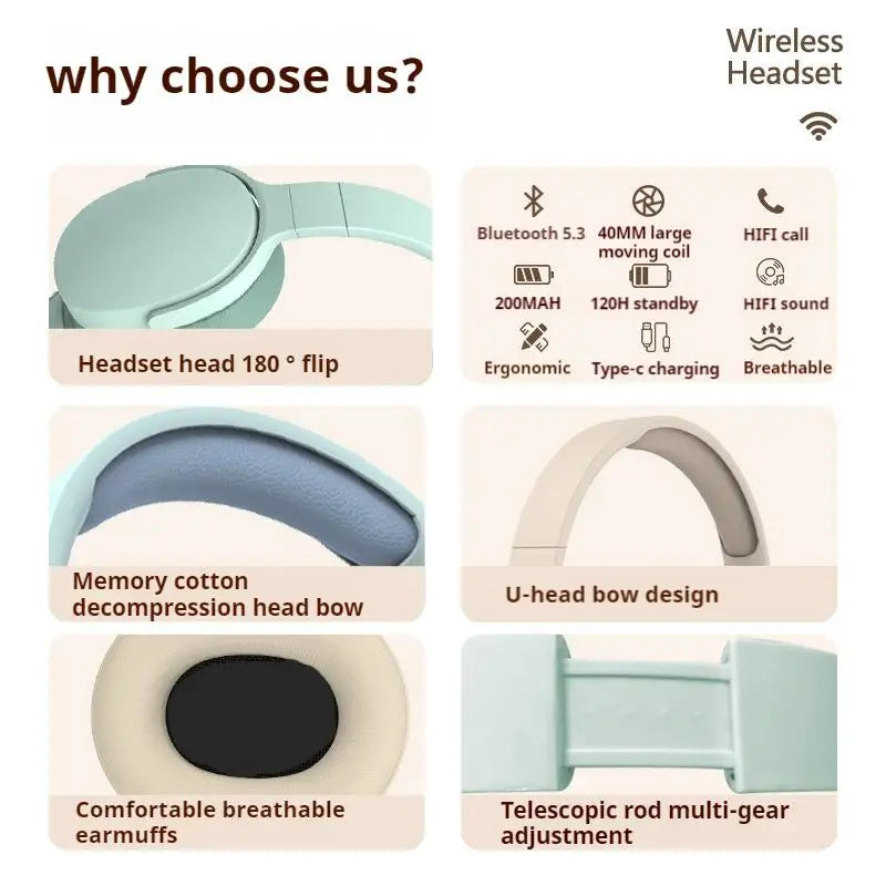 #NEW Fashion Wireless Bluetooth Headphones Over Ear HIFI Stereo Headsets True Sports With Earphones TF/AUX Music Player with Mic
