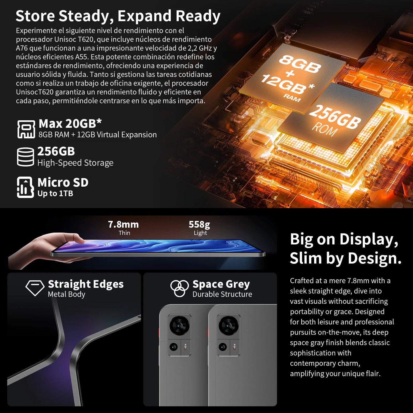 Teclast T60 Android 14 Tablet 12" 2K 90Hz Display, UNISOC T620, Max 20GB RAM, 256GB ROM, 8000mAh, 18W Fast Charge, 4G LTE, GPS