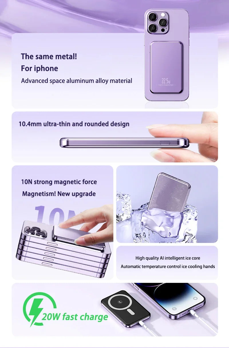 OnePlus 50000mAh Magnetic Power Bank Magnet Wireless Ultra Slim Fast Charge Auxiliary Battery Charging For IPhone Samsung Xiaomi