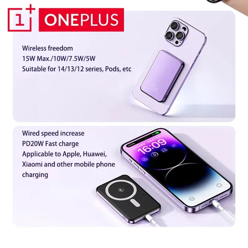 OnePlus 50000mAh Magnetic Power Bank Magnet Wireless Ultra Slim Fast Charge Auxiliary Battery Charging For IPhone Samsung Xiaomi