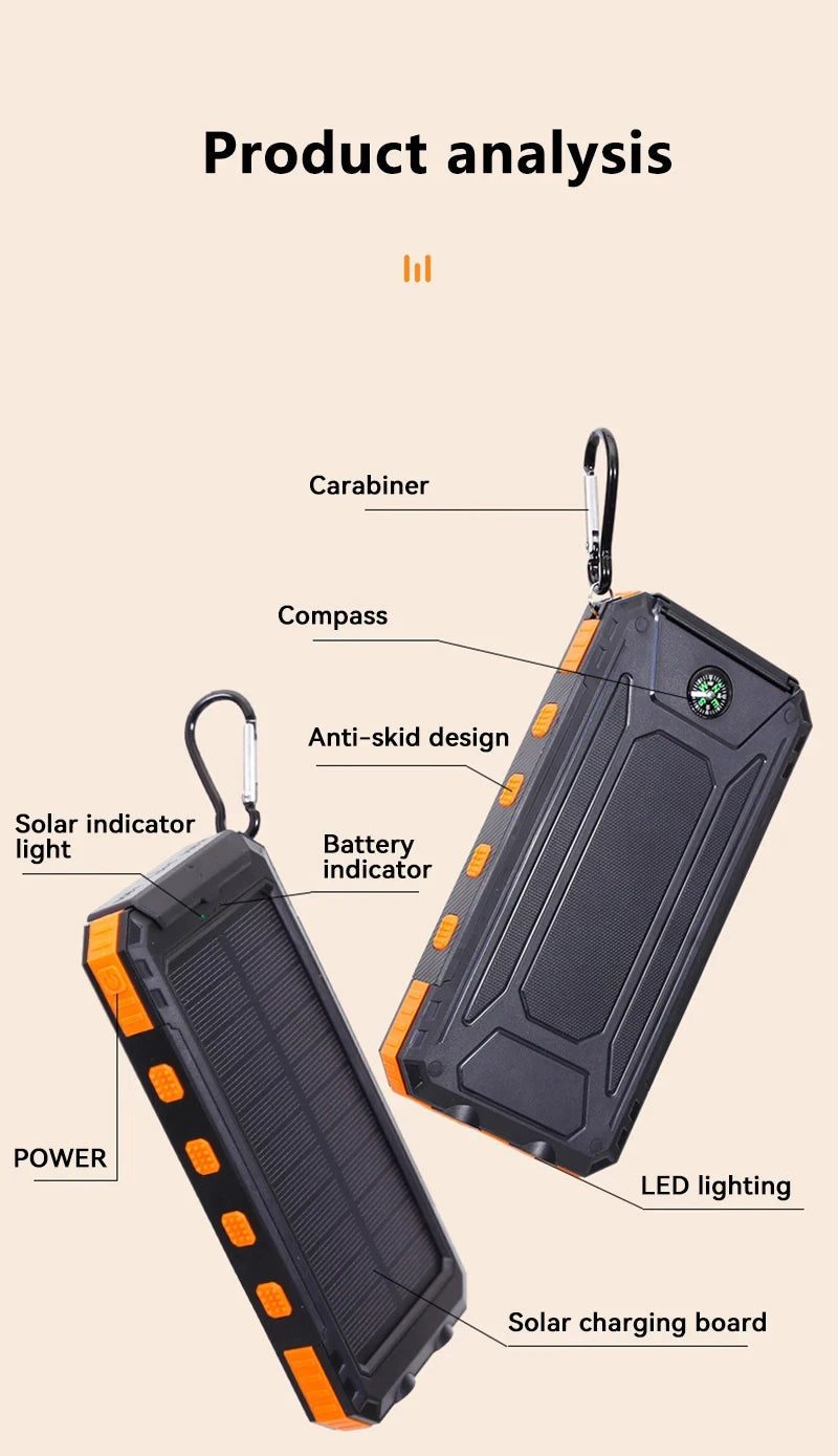 ONEPLUS 50000mAh Solar Power Bank Portable Charging Poverbank External Battery Charger Strong Light LDE Light for iphone Samsung