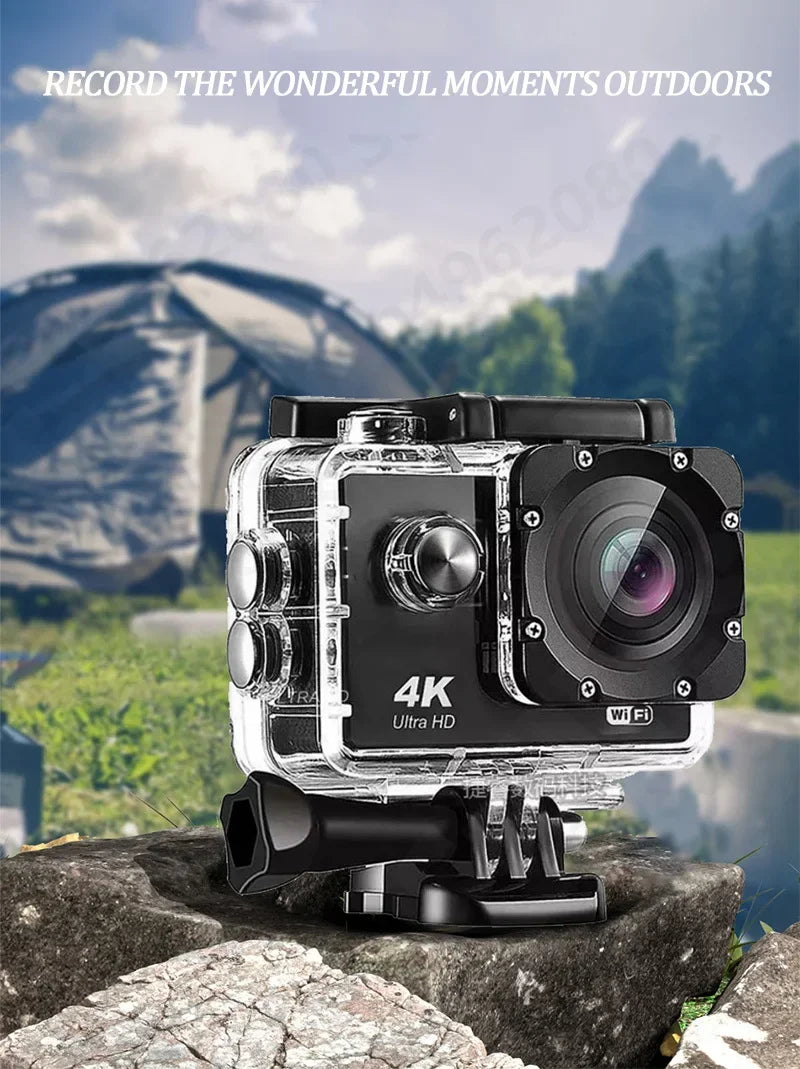 Action Camera 4K Ultra HD Waterproof 2.0-inch Screen WiFi Remote Control 30fps/170D Underwater Helmet Sports Go Video Camera Pro