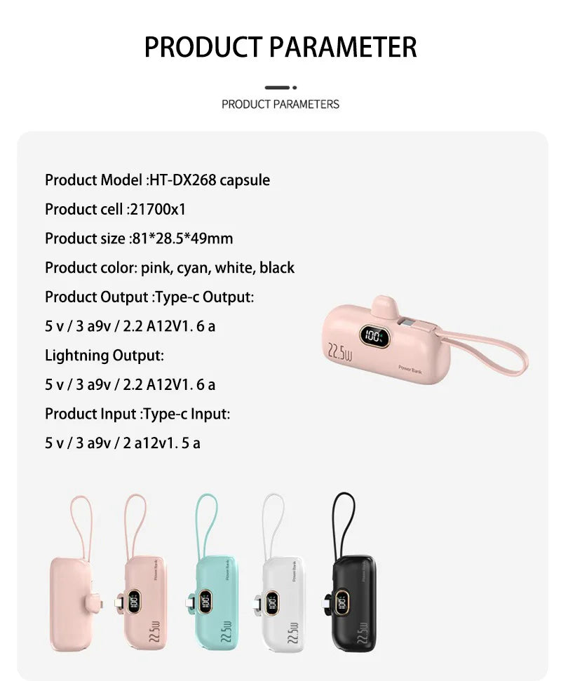 Xiaomi 30000mAh Mini Portable Power Bank Capsule Mobile Power Supply Emergency External Battery Fast Charger For Type-c iPhone