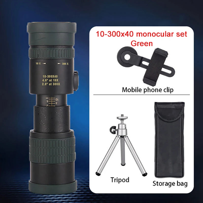 10-300x40 Zoom Telescope HD Portable Strong Binoculars Long Range Professional Monocular Low Night Vision For Hunting Camping