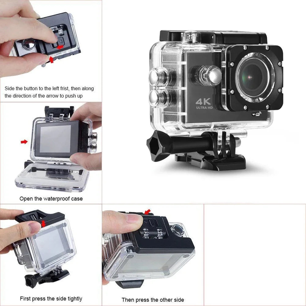 Action Camera 4K WiFi 2.0-inch Screen Waterproof 170D Underwater sports video cameras for motorcycle helmet Outdoor Sport Cam