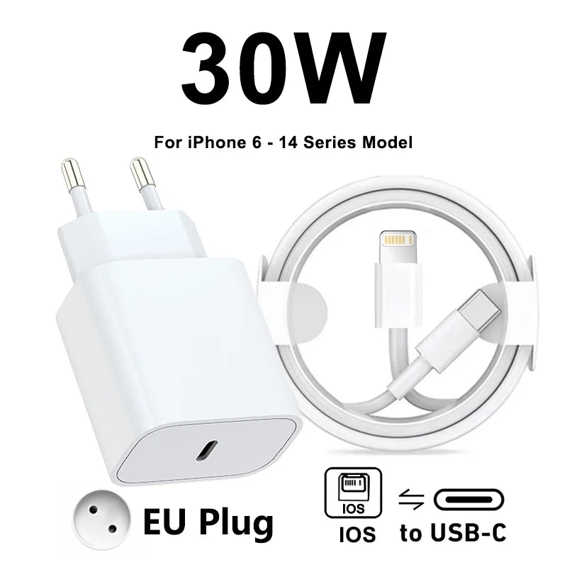Original 30W Type C Quick Charger For iPhone 16 15 14 13 12 11 Pro Max Mini X XS XR Plus Magsafes Fast Charging Lightnings Cable