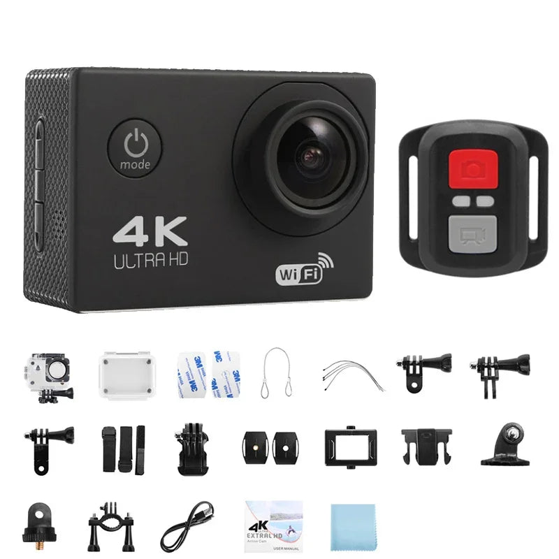 Helmet Video Recording Camera Sports Cameras Outdoor Cam 4K Action Camera 1080P/30FPS WiFi 2.0" 170D Underwater Waterproof