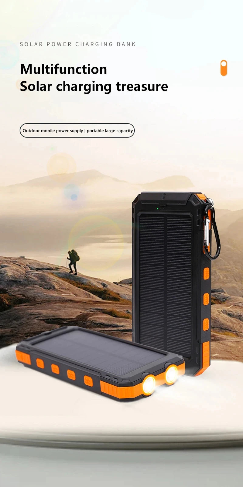ONEPLUS 50000mAh Solar Power Bank Portable Charging Poverbank External Battery Charger Strong Light LDE Light for iphone Samsung