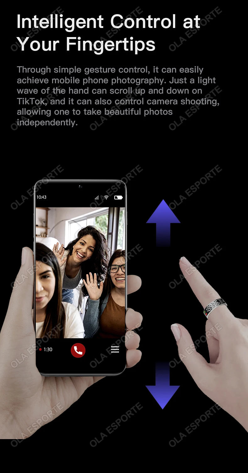 Smart Ring For Xiaomi Samsung Ring with Display Screen Gesture Swipe Tiktok Video Health Monitor IP68 &5ATM Waterproof Smartring