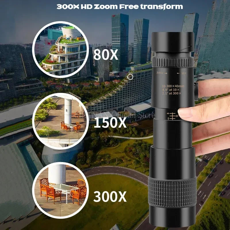 10-300X Zoom Metal HD Bak4 Powerful Binoculars Long Range Quality Portable Professional Telescope Monocular for Hunting