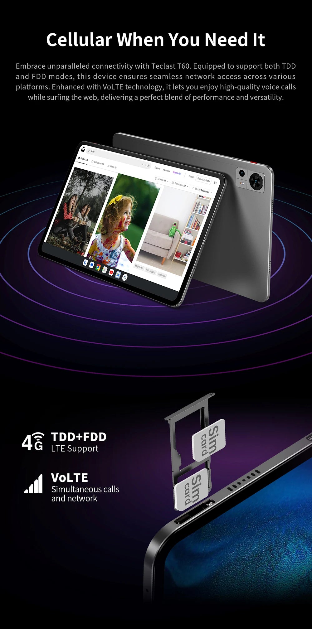 Teclast T60 Android 14 Tablet 12" 2K 90Hz Display, UNISOC T620, Max 20GB RAM, 256GB ROM, 8000mAh, 18W Fast Charge, 4G LTE, GPS