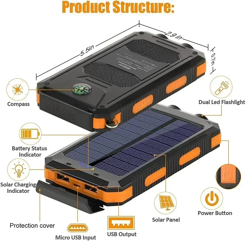 ONEPLUS 50000mAh Solar Power Bank Portable Charging Poverbank External Battery Charger Strong Light LDE Light for iphone Samsung