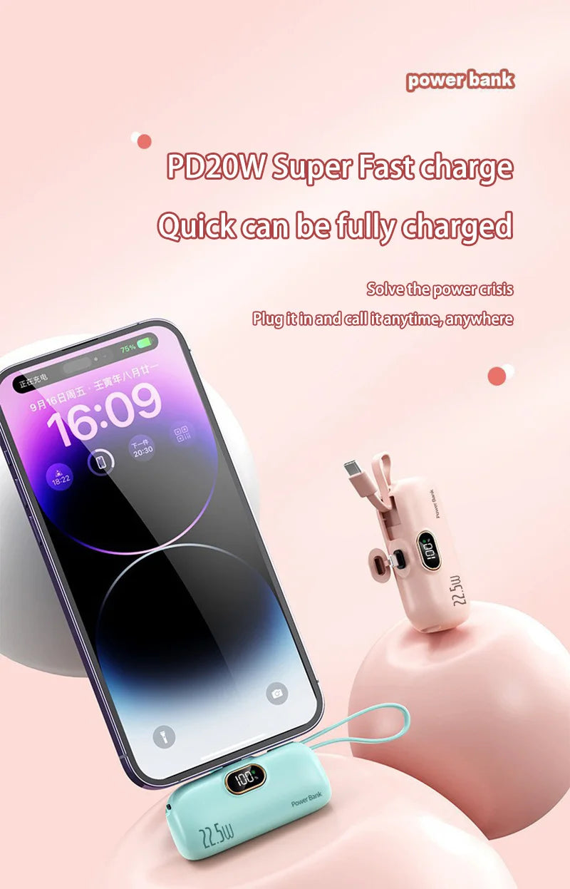 Xiaomi 30000mAh Mini Portable Power Bank Capsule Mobile Power Supply Emergency External Battery Fast Charger For Type-c iPhone