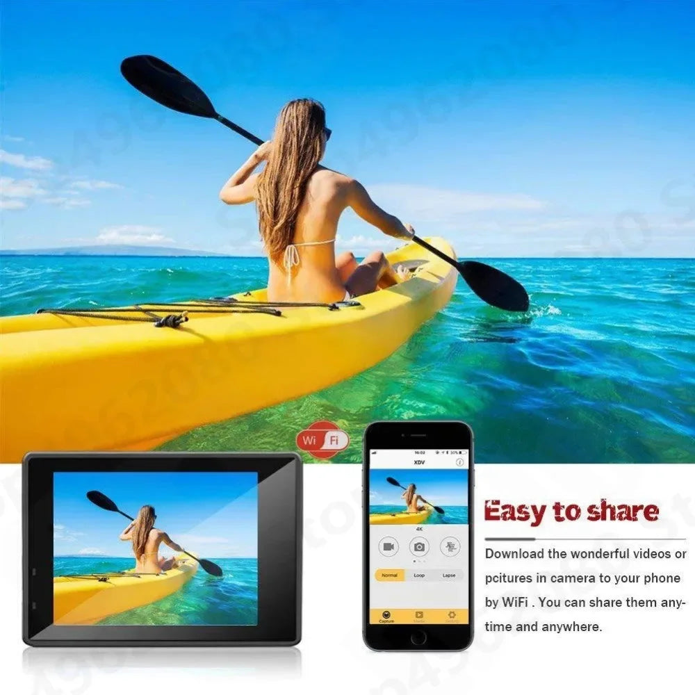 Action Camera 4K Ultra HD Waterproof 2.0-inch Screen WiFi Remote Control 30fps/170D Underwater Helmet Sports Go Video Camera Pro