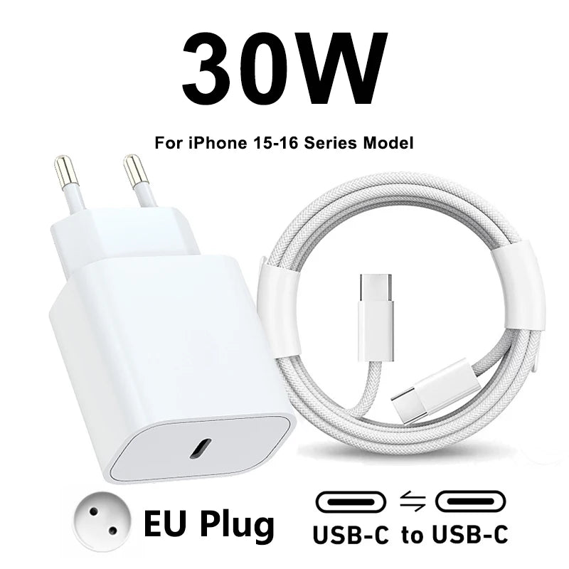 Original 30W Type C Quick Charger For iPhone 16 15 14 13 12 11 Pro Max Mini X XS XR Plus Magsafes Fast Charging Lightnings Cable