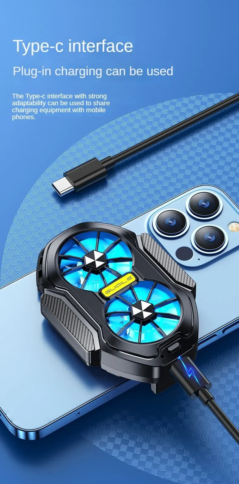 FS01 Dual Fan For Phone Ice Cooling Universal Rechargeable Mobile Phone Cooler, Long Lasting, Stronger Cooling, Air Cooling Fan