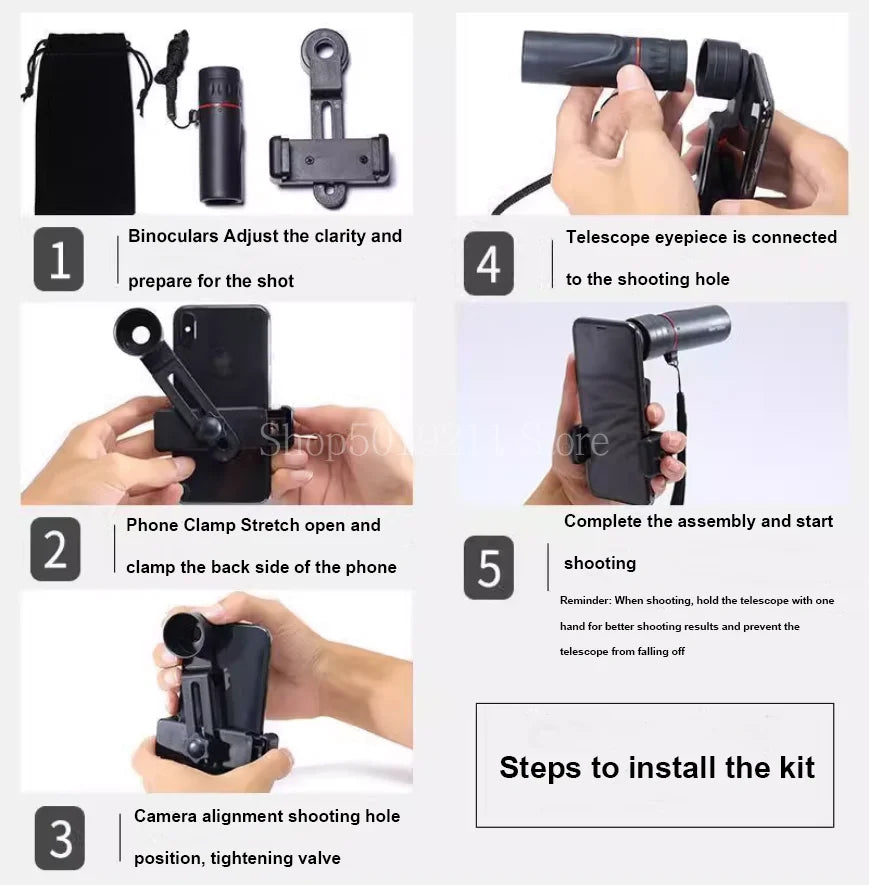 2000x24 HD Monocular Telescope Mini Portable Mobile Phone Telescope with Holder Outdoor Camping Hunting Birdwatching Telescopes