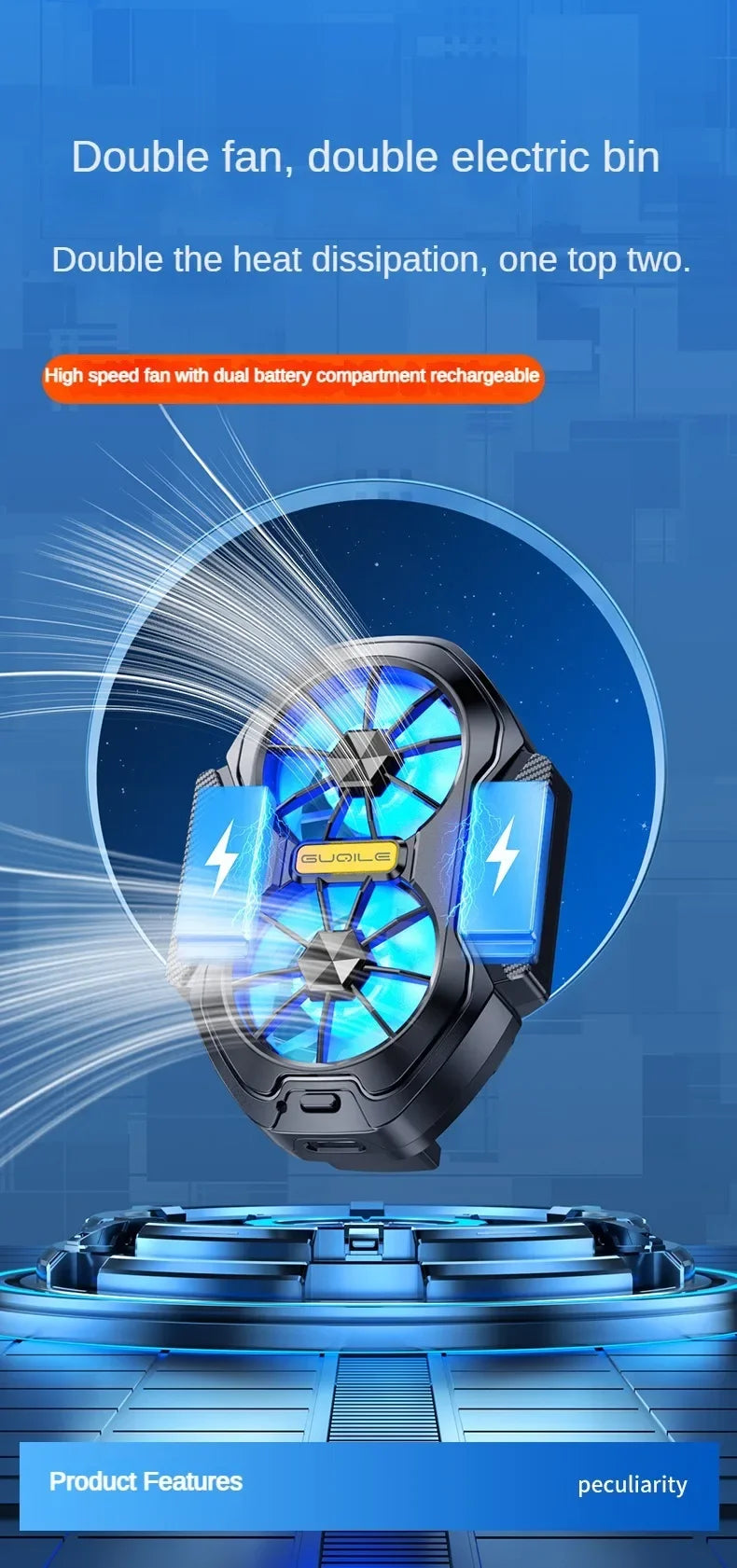 FS01 Dual Fan For Phone Ice Cooling Universal Rechargeable Mobile Phone Cooler, Long Lasting, Stronger Cooling, Air Cooling Fan