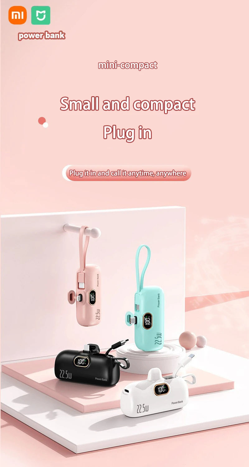 Xiaomi 30000mAh Mini Portable Power Bank Capsule Mobile Power Supply Emergency External Battery Fast Charger For Type-c iPhone