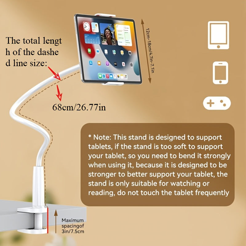 1pc Adjustable Bedside Phone & Tablet Holder - 360° Rotating, Secure Clamp Flexible Gooseneck Arm, Wall-Mountable, ABS Material, for Comfortable Viewing, Tablet Holder Stand