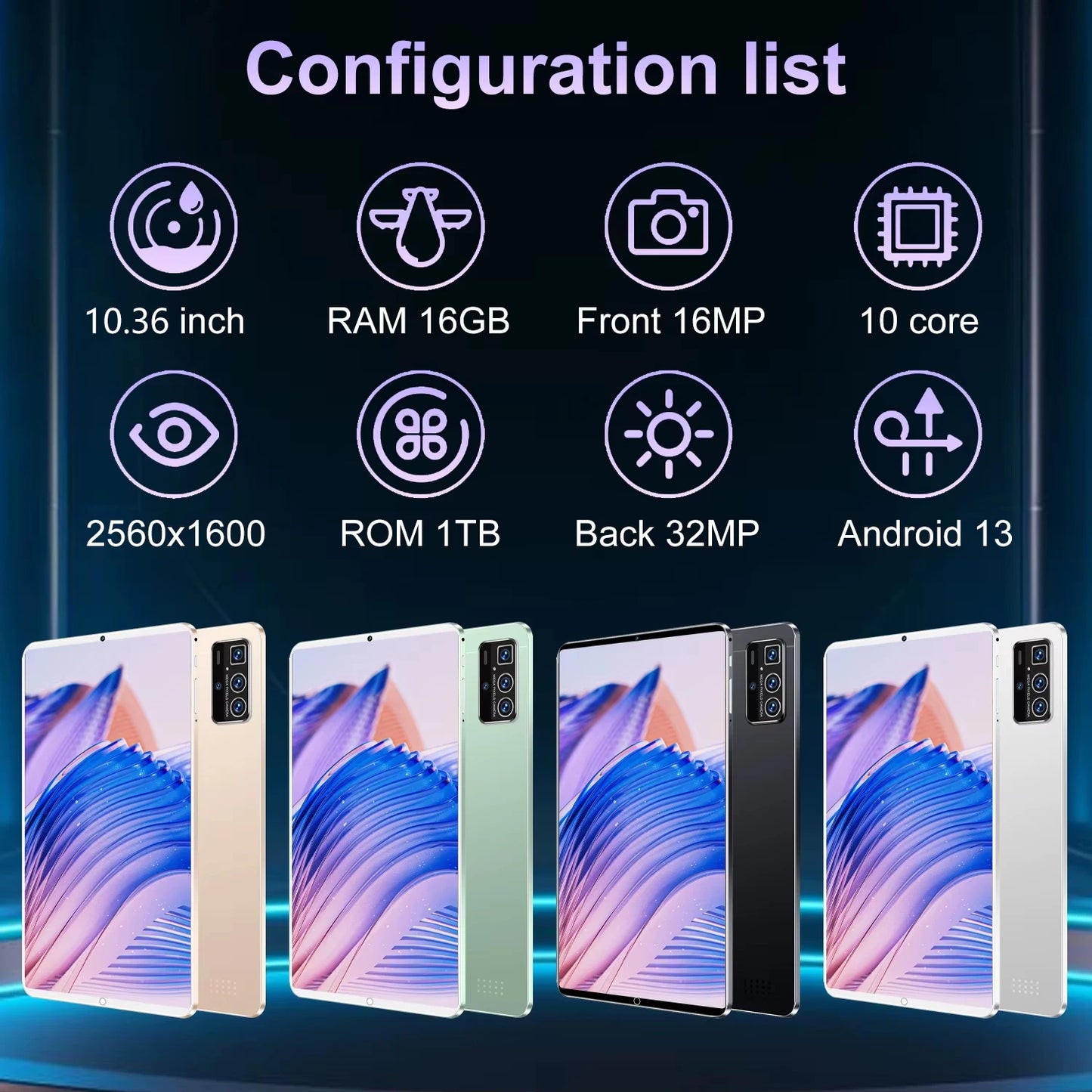 2025 New 5G Tablet 10.36Inch Android 13.0 Tablet MTK6797 16GB RAM 1TB ROM Tablet PC Dual Cameras Dual Sim Card Wifi Type-c