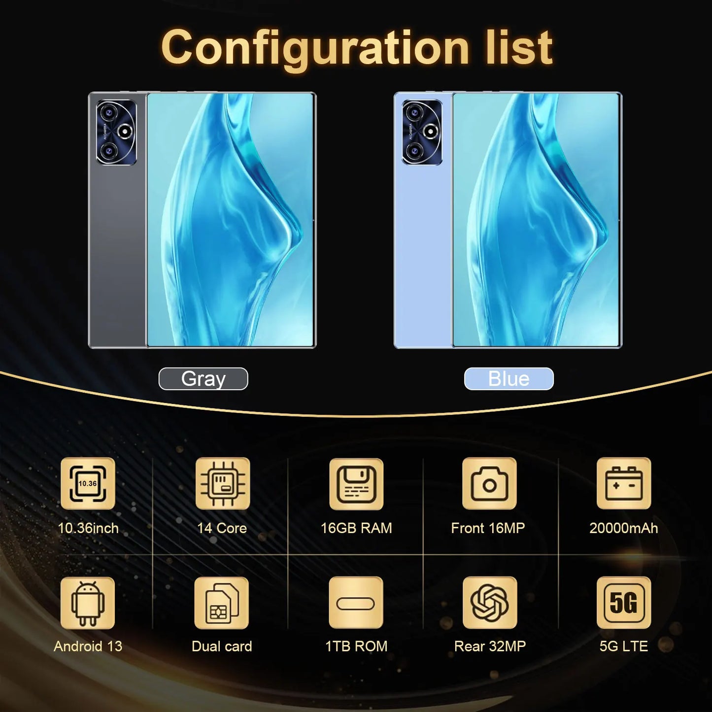 2025 Original  Tablet Android14 Snapdragon888 11Inch HD 16GB+1TB 12000mAh 5G Dual SIM Bluetooth WiFi GPS Tables