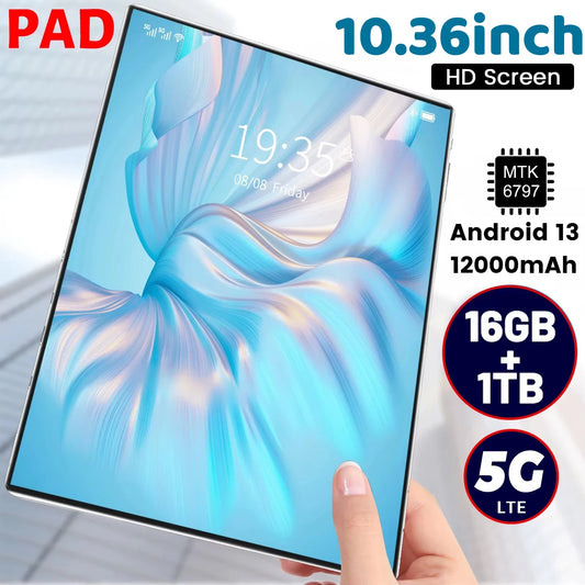 2025 New 5G Tablet 10.36Inch Android 13.0 Tablet MTK6797 16GB RAM 1TB ROM Tablet PC Dual Cameras Dual Sim Card Wifi Type-c