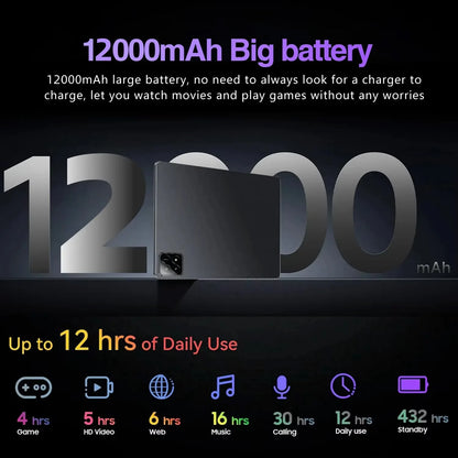 2025 Original  Tablet Android14 Snapdragon888 11Inch HD 16GB+1TB 12000mAh 5G Dual SIM Bluetooth WiFi GPS Tables