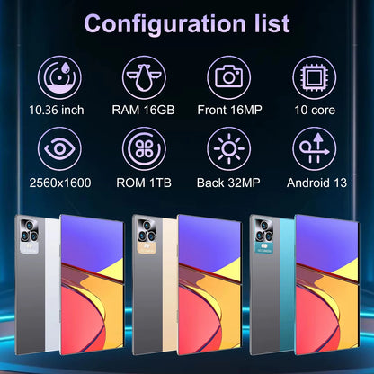 2025 New 5G Tablet 10.36Inch Android 13.0 Tablet MTK6797 16GB RAM 1TB ROM Tablet PC Dual Cameras Dual Sim Card Wifi Type-c