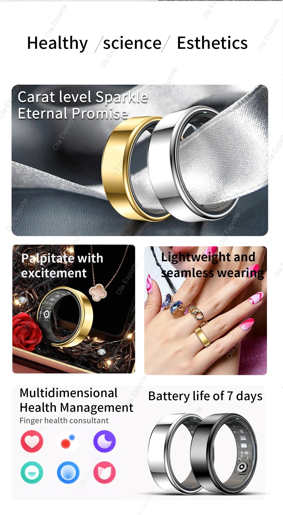 2025 New For Xiaomi Smart Ring Men Women, Heart Rate and Blood Oxygen Monitor Smartring IP68 & 5ATM Waterproof, Multi-sport Mode