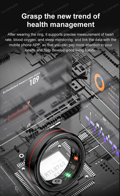 For Xiaomi Smart Ring Blood Pressure Heart Rate Monitoring Smartring IP68 & 5ATM Waterproof Multi-sport Mode Smartring Man Women