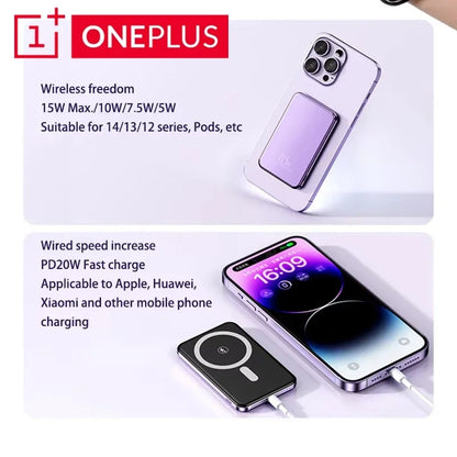 OnePlus 50000mAh Magnetic Power Bank Magnet Wireless Ultra Slim Fast Charge Auxiliary Battery Charging For IPhone Samsung Xiaomi