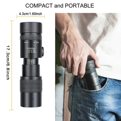 10-300x40 Zoom Telescope HD Portable Strong Binoculars Long Range Professional Monocular Low Night Vision For Hunting Camping