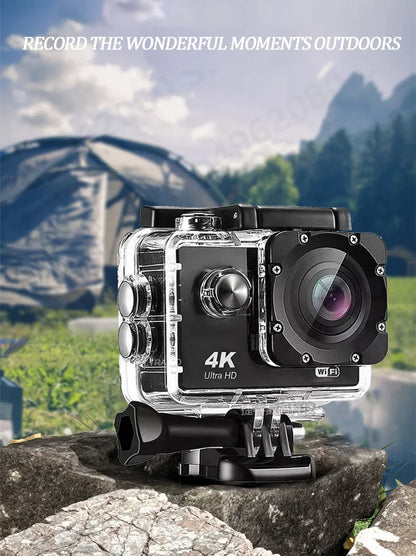 Action Camera 4K Ultra HD Waterproof 2.0-inch Screen WiFi Remote Control 30fps/170D Underwater Helmet Sports Go Video Camera Pro