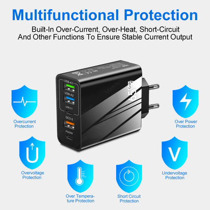 65W GaN USB Fast Charger Multi Ports Type C Quick Charge Wall Charger For iPhone 15 Samsung Xiaomi USB PD Phone Charger Adapter
