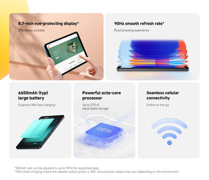 Pad SE 8.7 inch Global Version Mi Tablet MTK Helio G85 6650mAh Dual speakers Dolby Atmos® 90Hz Display