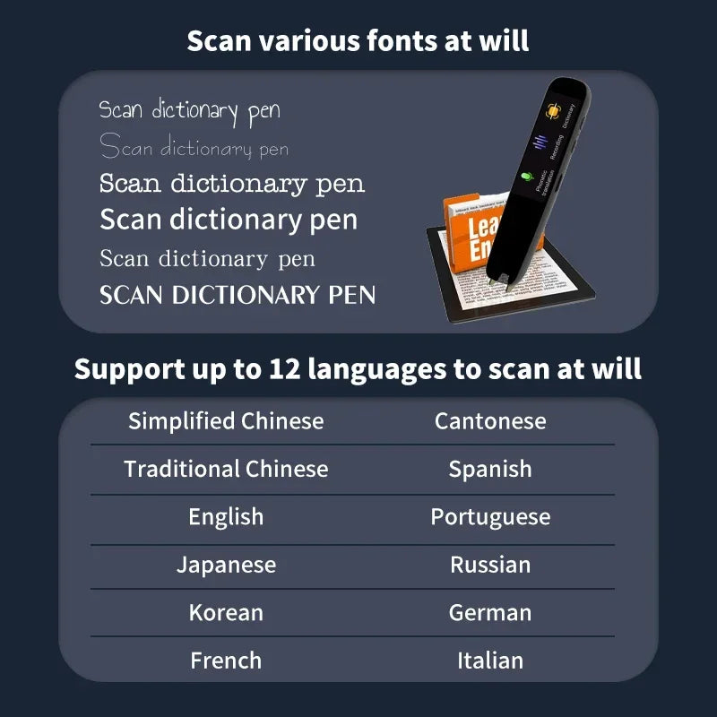 Smart Scanning Dictionary Pen Portable Scan Reader Text Dictionary Voice Translation Pen WiFi/Offline Language Translator Device