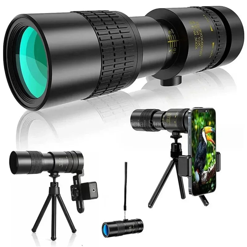 10-300X Zoom Metal HD Bak4 Powerful Binoculars Long Range Quality Portable Professional Telescope Monocular for Hunting