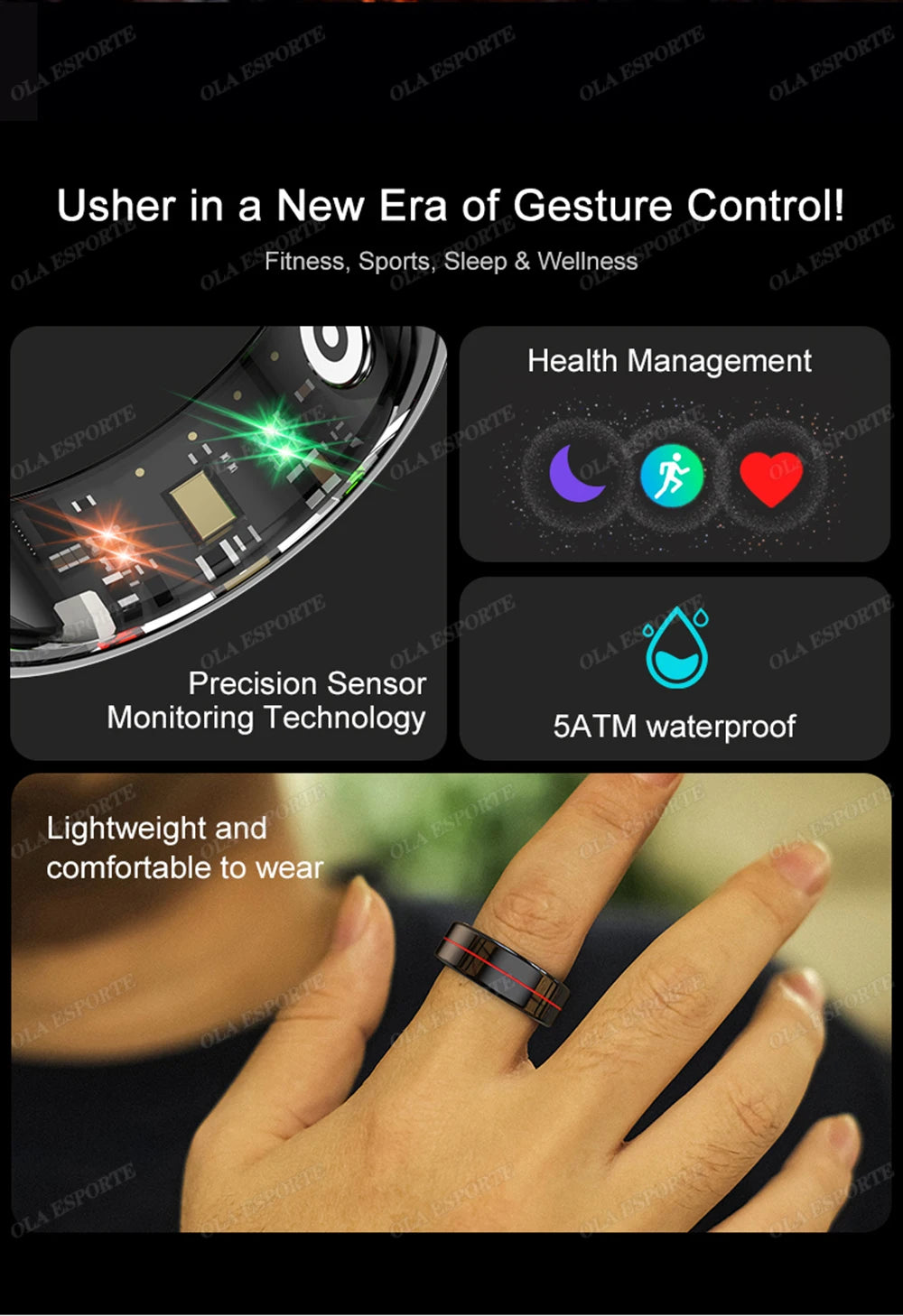 For Xiaomi Smart Ring Blood Pressure Heart Rate Monitoring Smartring IP68 & 5ATM Waterproof Multi-sport Mode Smartring Man Women