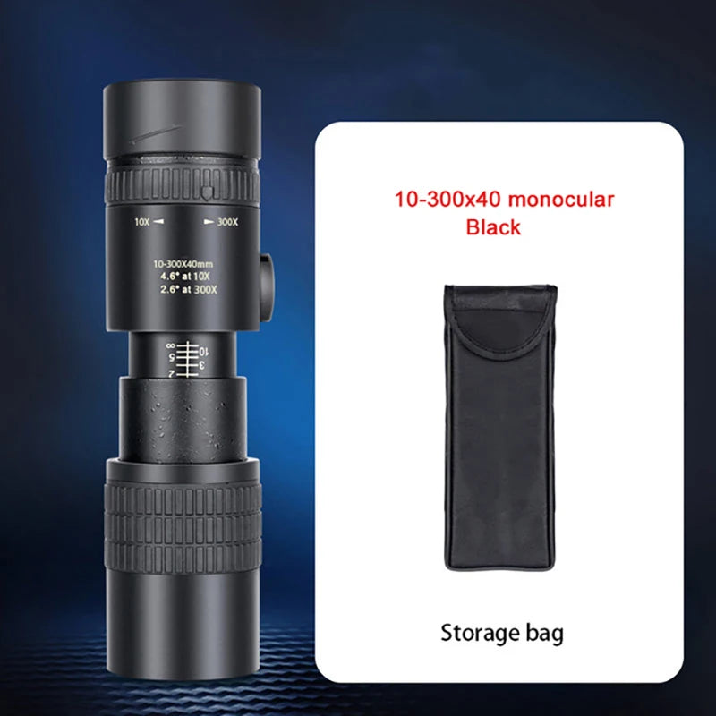 10-300x40 Zoom Telescope HD Portable Strong Binoculars Long Range Professional Monocular Low Night Vision For Hunting Camping