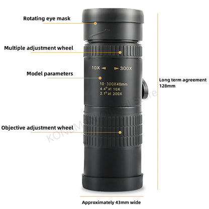 10-300X Zoom High Definition Powerful Binocular Telescope Remote Portable High Quality Professional Hunting Monocular Telescope