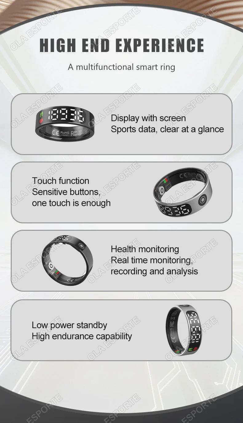 Smart Ring For Xiaomi Samsung Ring with Display Screen Gesture Swipe Tiktok Video Health Monitor IP68 &5ATM Waterproof Smartring