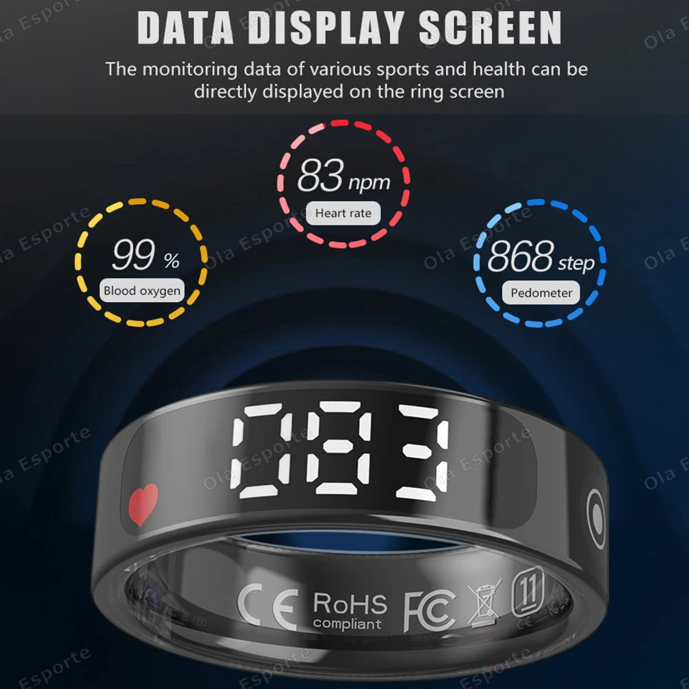 Smart Ring For Xiaomi Samsung Ring with Display Screen Gesture Swipe Tiktok Video Health Monitor IP68 &5ATM Waterproof Smartring