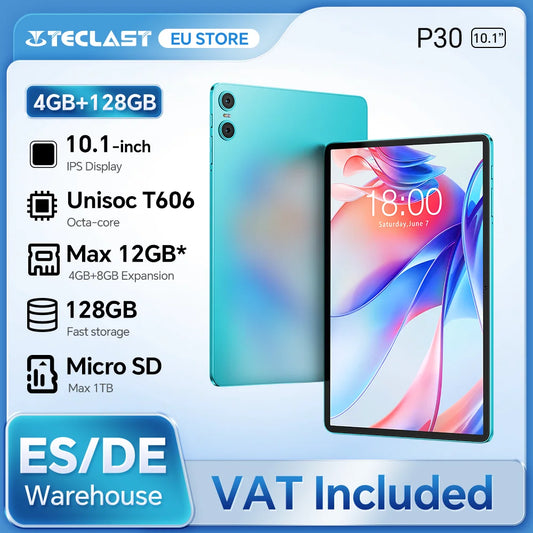 Teclast P30 Android 14 Tablet, 10.1 Inches, Maximum 12 Gb Ram, 128Gb Rom, 1280X800 Ips, Unisoc T606, 8 Cores, 6000 Mah