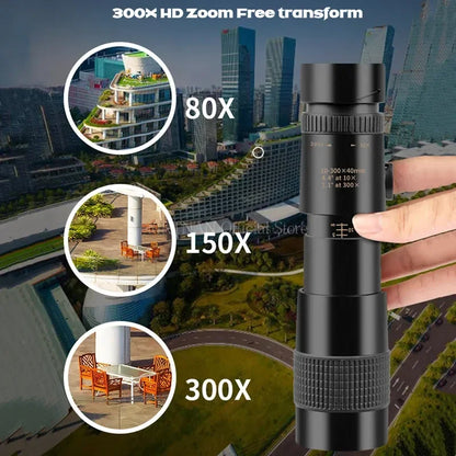 10-300X Zoom Metal HD Bak4 Powerful Binoculars Long Range Quality Portable Professional Telescope Monocular for Hunting